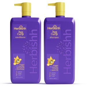 Herbishh Just Curls Shampoo Conditioner Combo (500ml x 2) | Curly Hair Products with Coconut & Shea Butter | Sulphate Free Conditioner | Hair Care Kit | Vegan Visit the Herbishh Store