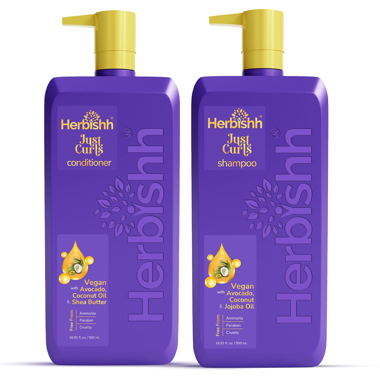 Herbishh Just Curls Shampoo Conditioner Combo (500ml x 2) | Curly Hair Products with Coconut & Shea Butter | Sulphate Free Conditioner | Hair Care Kit | Vegan Visit the Herbishh Store